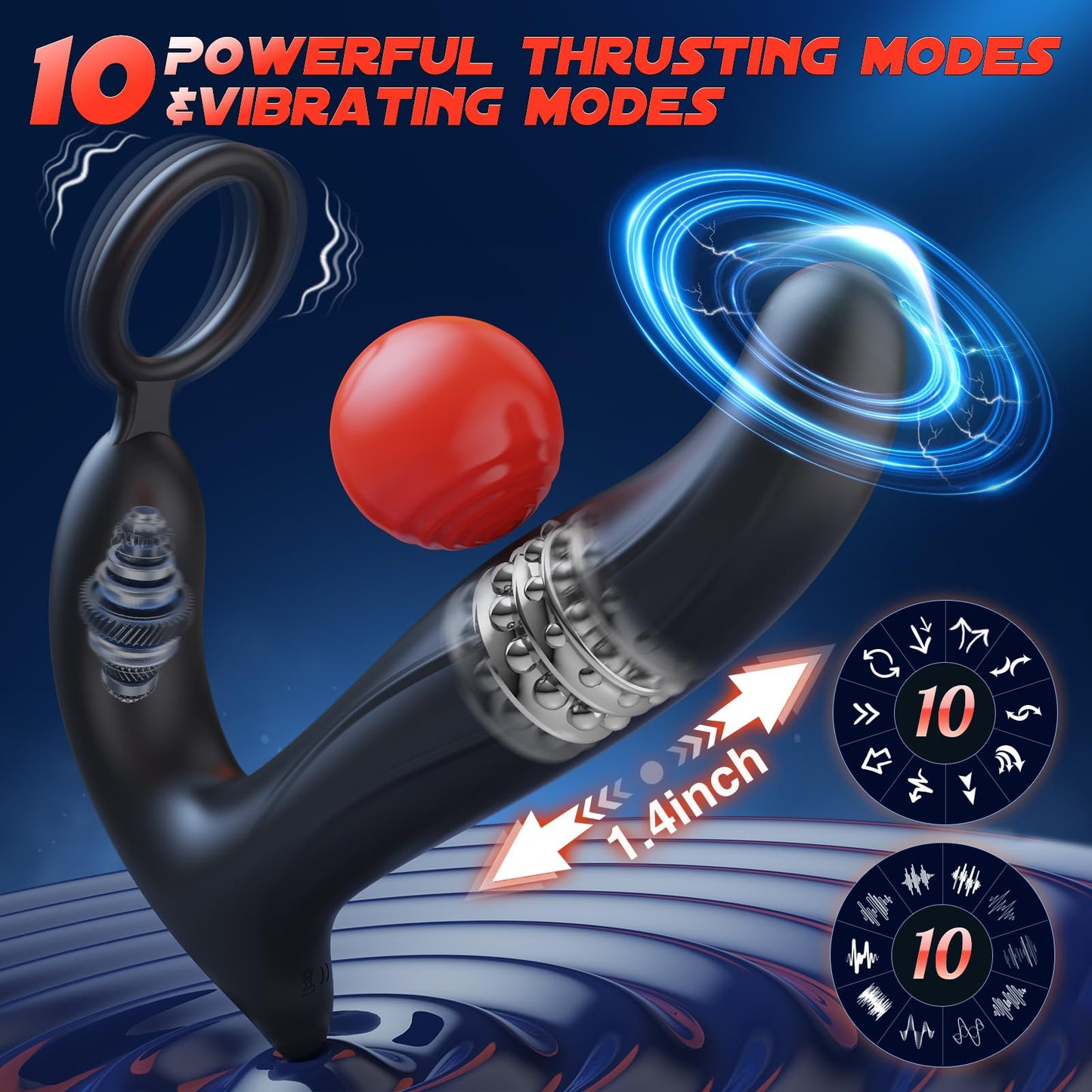 10 Wiggling Thrusting Modes Anal Plug Prostate Massager with Cock Ring - propinkup