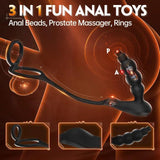 3 in 1 Prostate Massager With Dual Cock Rings 5 Graduated Anal Beads Anal Plug - propinkup