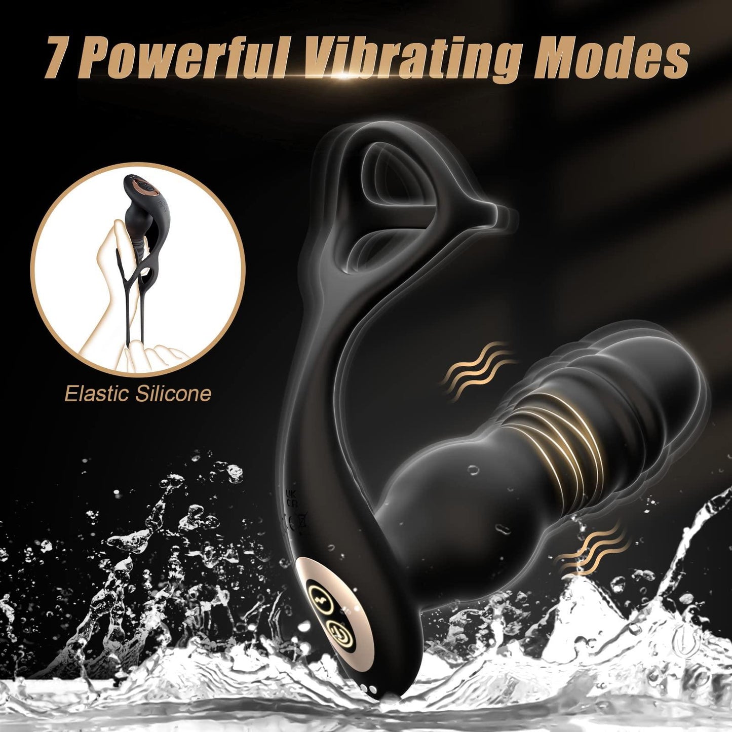 3 in 1 Thrusting and Vibrating Prostate Stimulation Anal Toy with Cock Ring - propinkup