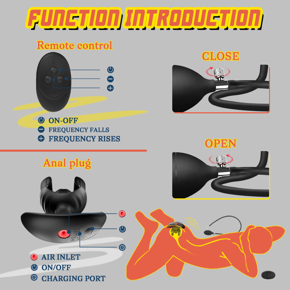 Erweiterbarer aufblasbarer Analplug 10 Vibrationsmodi G-Punkt-Stimulator Prostata-Massager