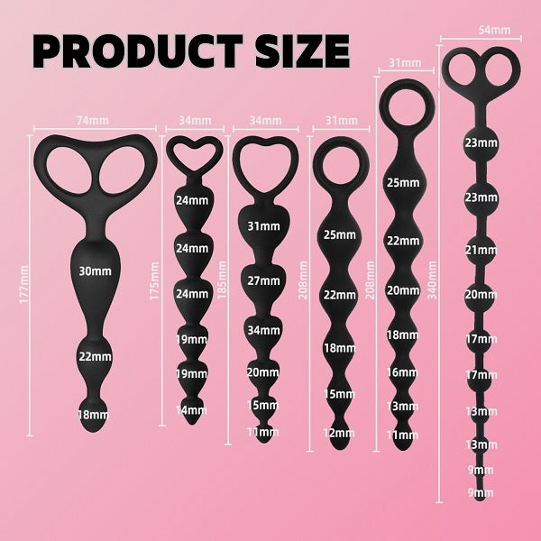 6 PCS Combo Set Anal Plug Anal Beads Variant Bead Shape Combination Adult Sex Toys for Anal Training