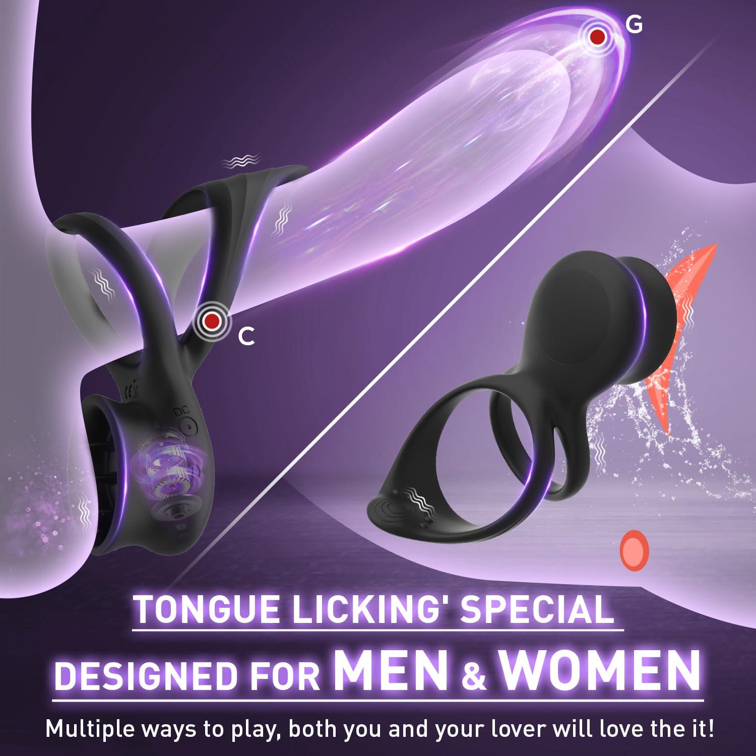 7-Mode Vibration Stimulating Tongue Double Cock Ring for Couple Play - propinkup