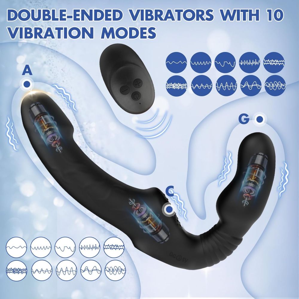 10-Frequency Vibration Remote Control Double End Strap on Dildo for Lesbian/Couple - propinkup