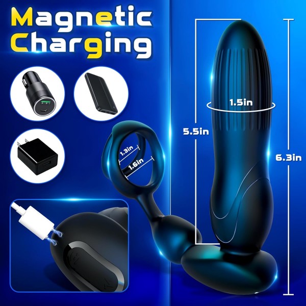 Starship Thrusting Anal Expansion Prostate Massager Vibrating Anal Vibrator Butt Plugs with Penis Rings Adult Sex Toys for Men