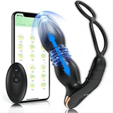 APP Control Prostate Massger 3 in 1 Multifunctional Thrusting Anal Plug with Dual Penis Ring - propinkup