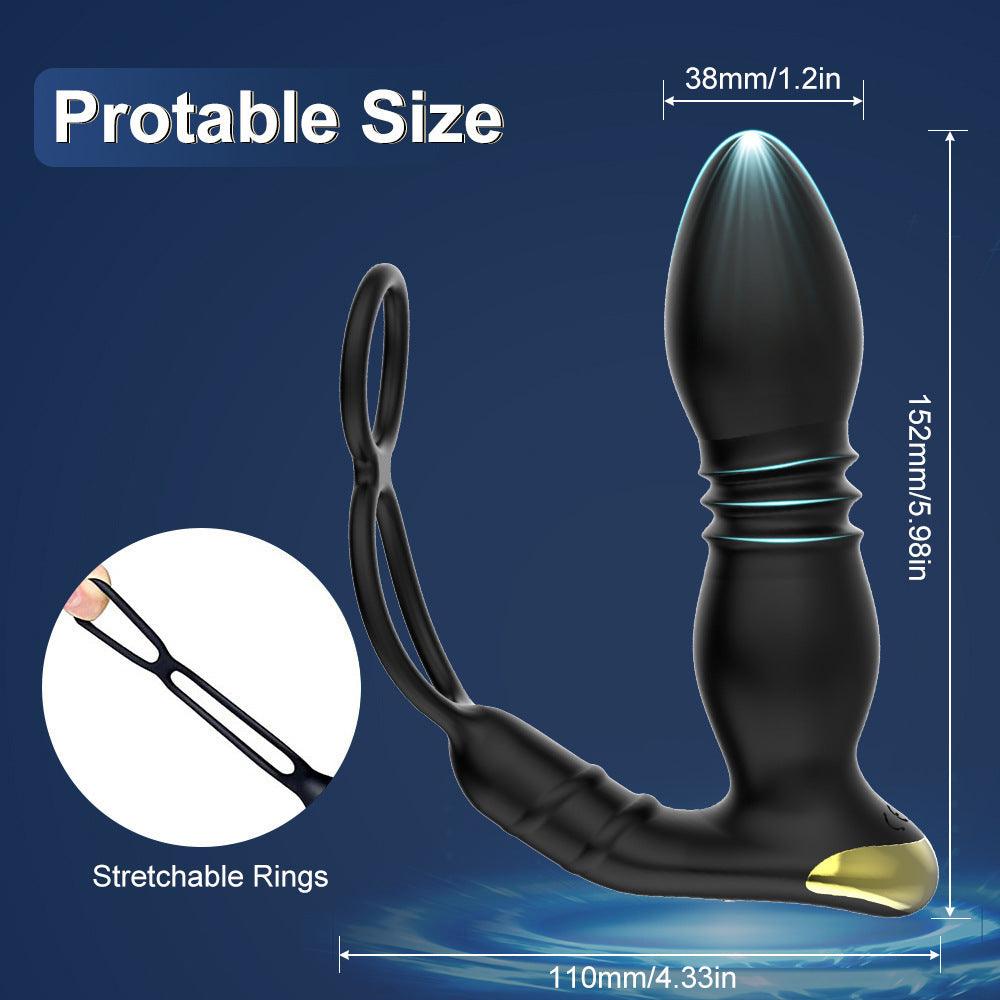 APP Control Prostate Massger 3 in 1 Multifunctional Thrusting Anal Plug with Dual Penis Ring - propinkup