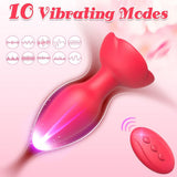 Anal Vibrators Vibrating Rose Butt Plug with 10 Modes Rose Base Silicone Rose Adult Toys - propinkup