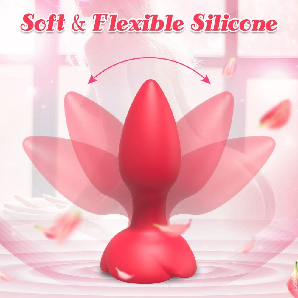 Anal Vibrators Vibrating Rose Butt Plug with 10 Modes Rose Base Silicone Rose Adult Toys - propinkup