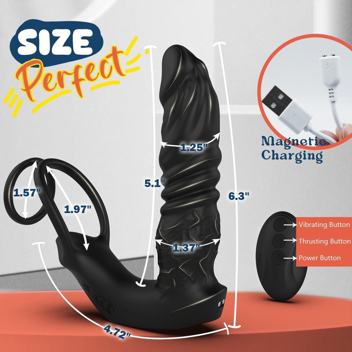 Male Anal Vibrator App Control 9 Vibrating Thrusting Dual Ring Dildo Shaped Prostate Massager - propinkup