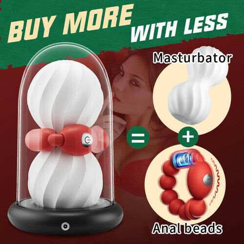 Male Xmas Gift Heating Masturbator with Vibrating Anal Beads 2 IN 1 Masturbation Cup - propinkup