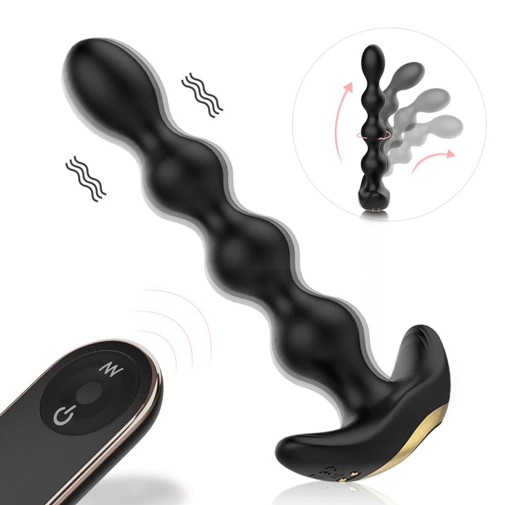 Male Wireless Remote Control Anal Plug 9 Vibration Modes With Rotation Anal Beads Bendable Butt Plug - propinkup