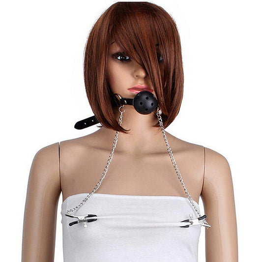 Nipple Clamps with Ball Gag Mouth Gag and Breast Clamps with Chains, Slave Restraints Ballgag for Couples, SM Bondage Sex Toys