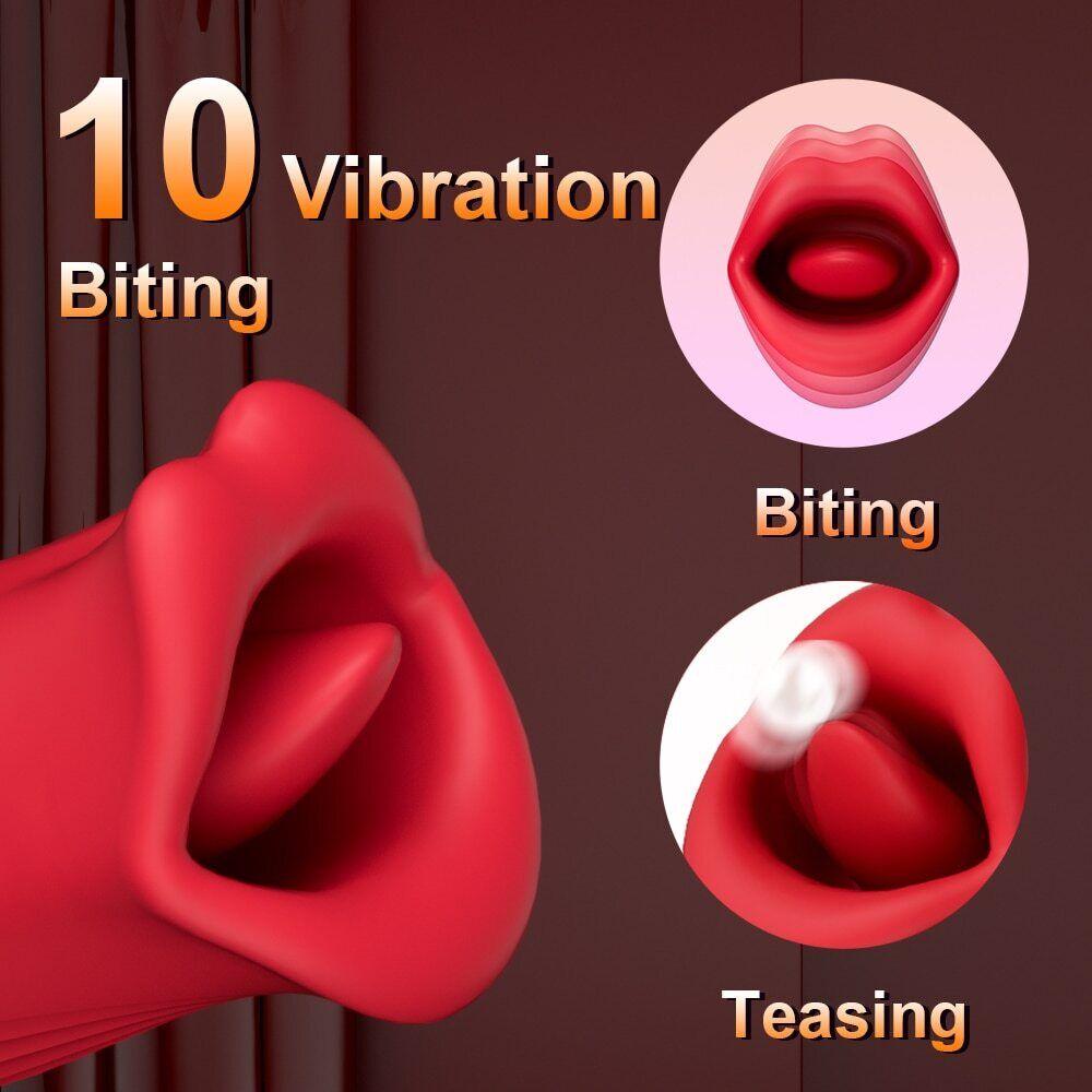 Rose Kiss 10 Biting & 10 Licking G-Spot Vibrator Female Oral Sex Vibrators - propinkup