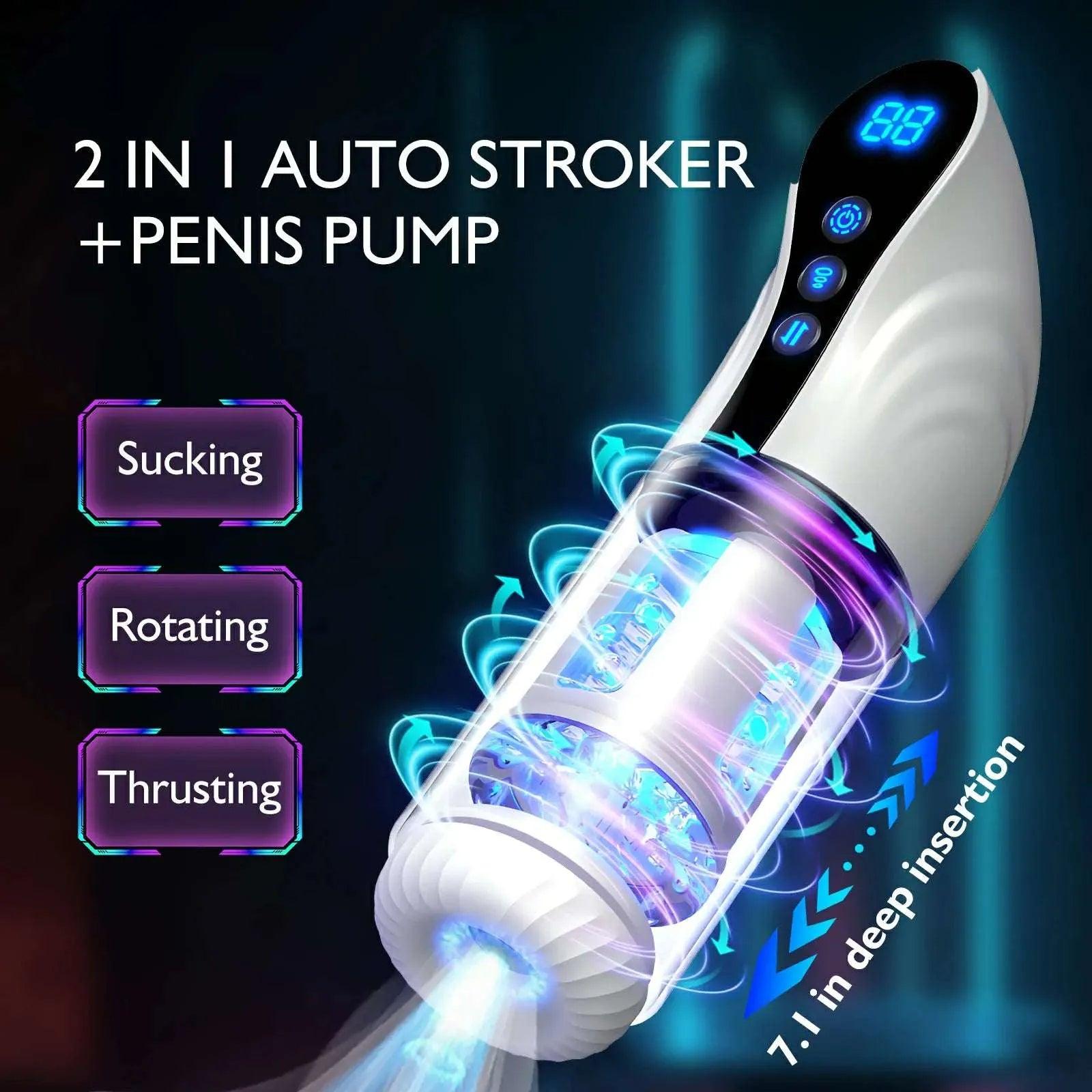 See-through Sucking Roration Masturbation Cup with Moaning Function LCD Screen - propinkup