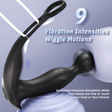 Rotating Prostate Massager Remote Control Anal Vibrator with Dual Penis Rings Man Sex Toys