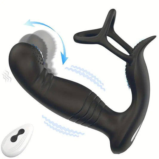 Wiggling Prostate Massager Remote Control Anal Vibrator with Penis Rings Butt Plug Adult Sex Toy - propinkup