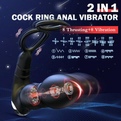 2 IN 1 Prostate Massager with 8 Thrusting 8 Vibration Modes Cock Ring Anal Vibrator - propinkup