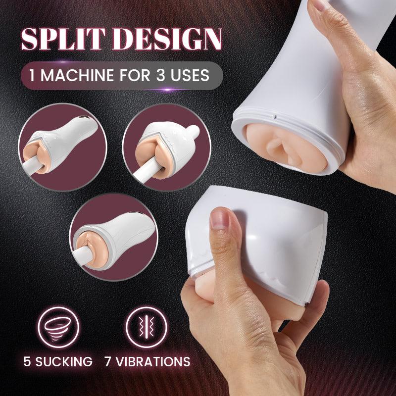 Allure 3 IN 1 Split Design 5 Sucking 7 Vibrating Vocable Automatic Masturbation Cup - propinkup