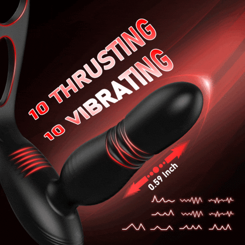 Alston Low Noise 10 Thrusting & Vibrating Double Cock Rings Silicone Prostate Massager - propinkup