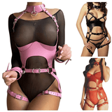 Adjustable Corset Body Harness Garter Suspender Belt Collar Choker Bondage Sexy Fetish - propinkup