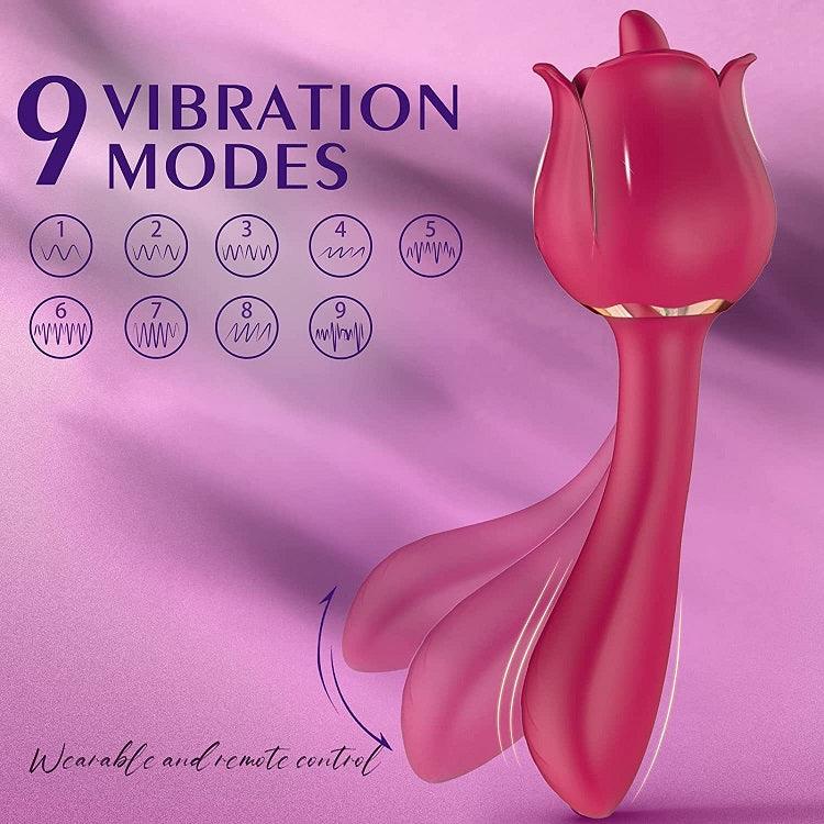 Rose Vibrator with 9 Licking & 9 Vibration for female G-Spot Clit Vibrators - propinkup