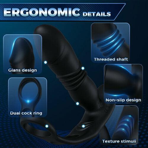 SAUL Glans 3 Thrusting & 12 Vibrating Cock Rings Prostate Massager - propinkup